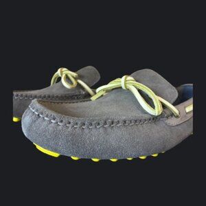 Cole Haan Mens Boat Shoes, 7 mens, dark grey / neon green - barely worn